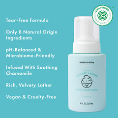 Dabble & Dollop Lullaby Lather fragrance-free label emphasizes minimal ingredients for sensitive skin.