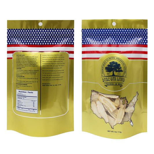 DABC OAK LAND Wisconsin ginseng slices in a bag, ideal for easy brewing.