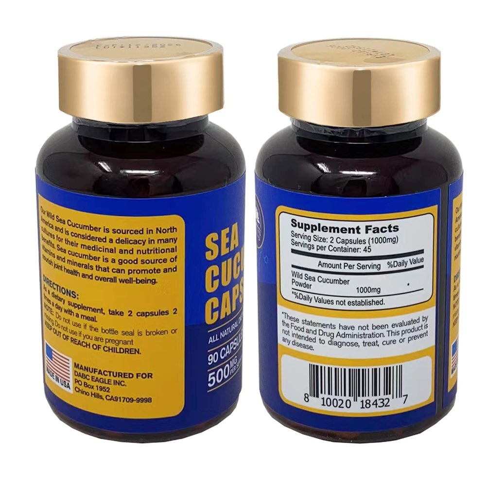 DABC OAK LAND sea cucumber capsules bottle interior view illustrating 500mg dose per capsule