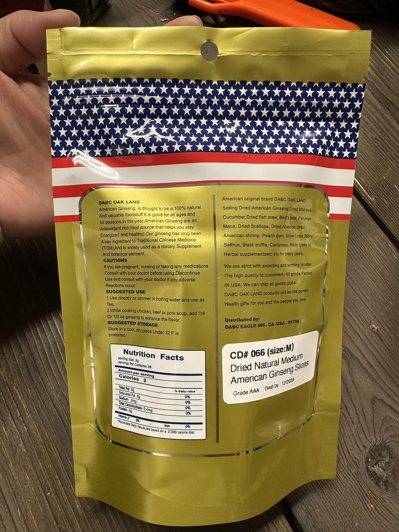 DABC OAK LAND ginseng slices used in soups and broths