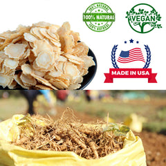 Label highlights purity tests and non-GMO status for DABC OAK LAND ginseng slices.
