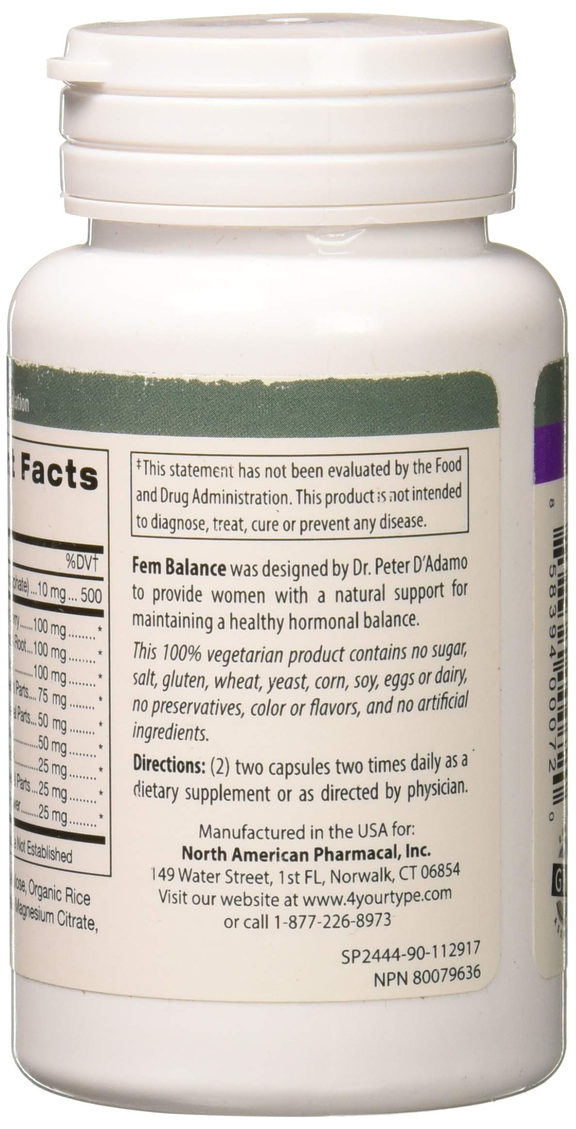 Close-up of D'Adamo Fembalance capsules highlighting a natural daily supplement for women.