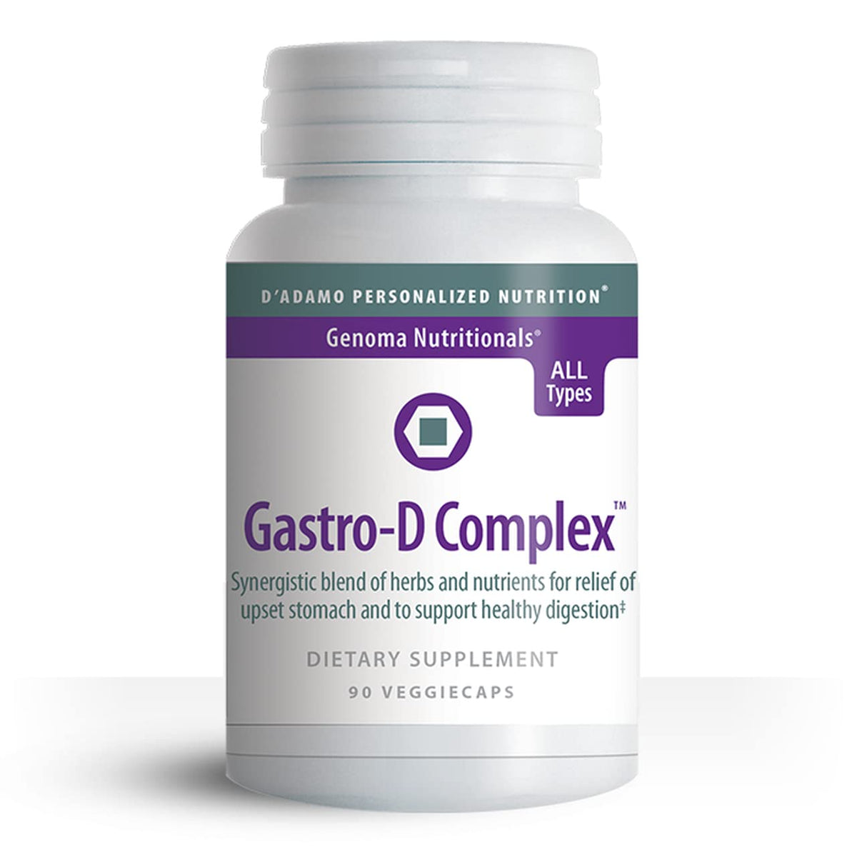 D'Adamo Gastro-D Complex capsules providing gentle digestion support after meals.