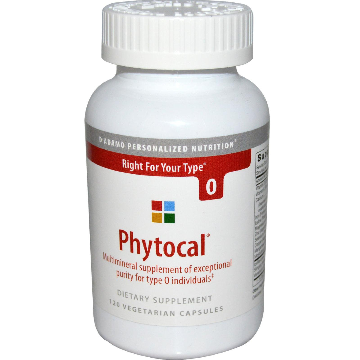 D'Adamo Phytocal O bottle featuring a multimineral formula for Type O support