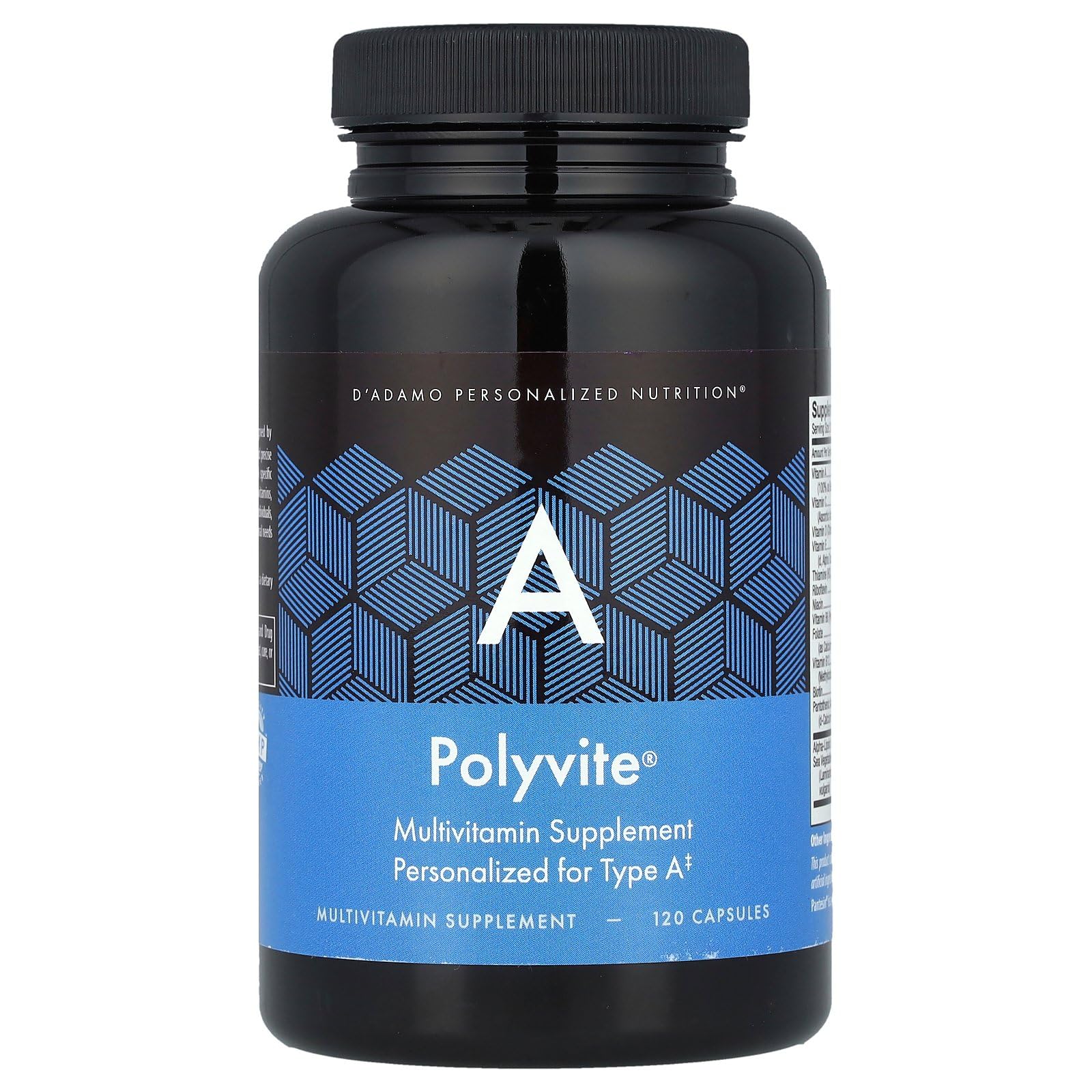 D'Adamo Polyvite A bottle with capsules, providing daily nutritional support