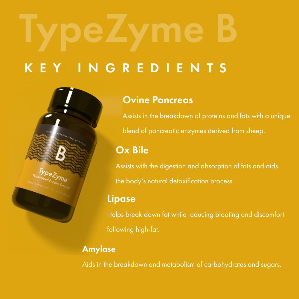 Close-up of D'Adamo TypeZyme label showing Blood Type B formulation