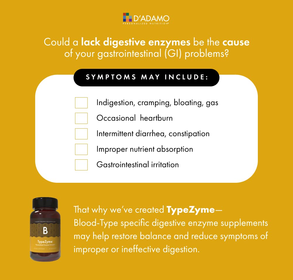 D'Adamo TypeZyme packaging on a clean surface for daily use
