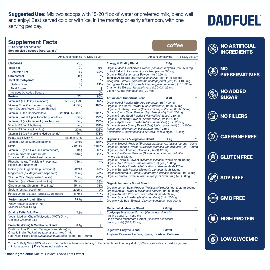 DADFUEL All-in-One Shake glass serve demonstrates silky texture for easy mixing.