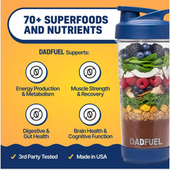 DADFUEL protein scoop image emphasizes easy measurement for a complete shake.