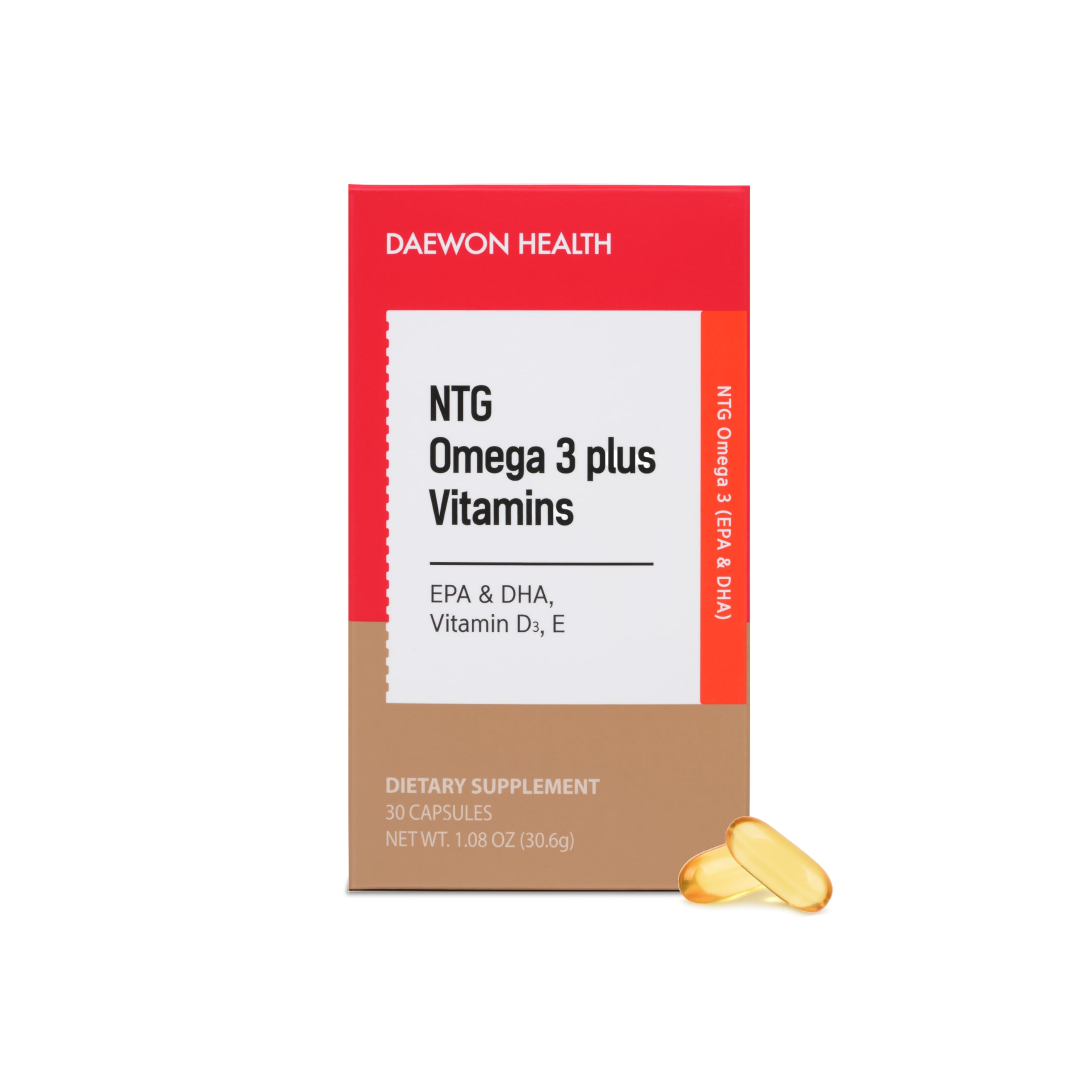 Daewon Health NTG Omega 3 Plus bottle front view highlighting vegan algal omega-3.