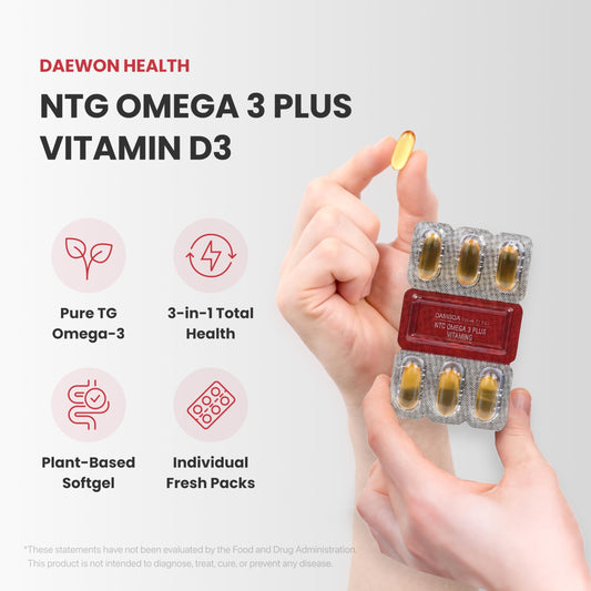 Close-up of NTG Omega 3 Plus softgels with plant-based shell for easy digestion.