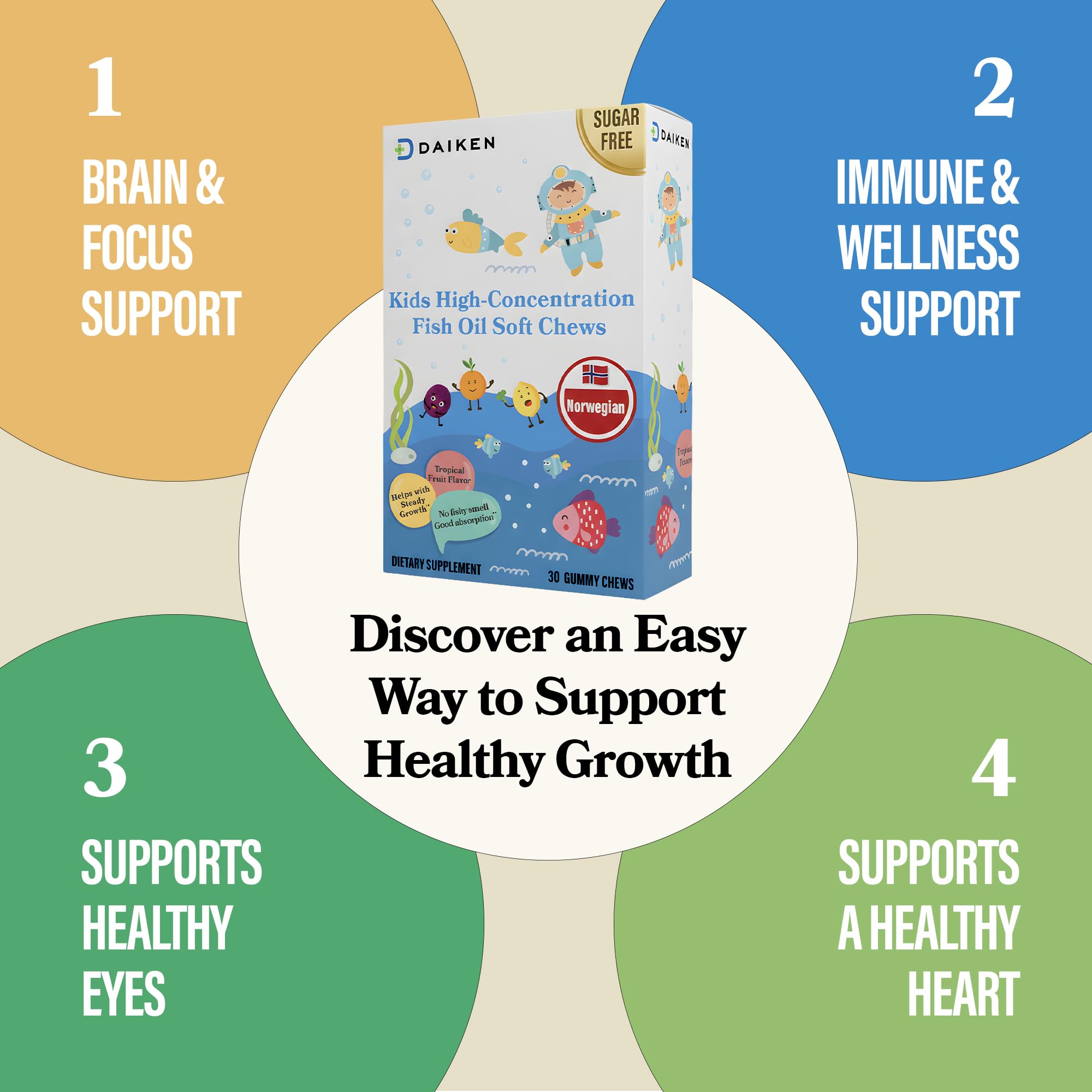 DAIKEN gummies shown foil-wrapped for freshness and on-the-go use.
