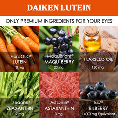 DAIKEN Lutein Zeaxanthin pack2 dosage visuals and AREDS-inspired formula