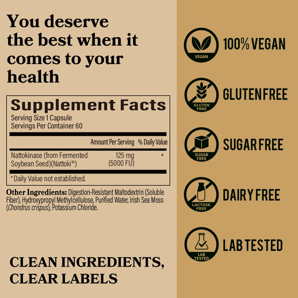 DAIKEN Nattokinase vegan gluten-free claim with allergen-free formula.