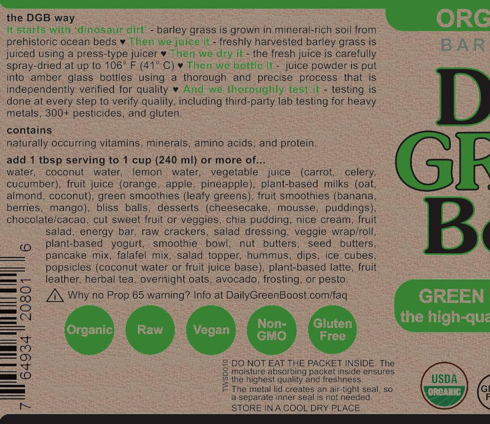 Daily Green Boost bottle pour over a glass demonstrates mixing versatility.