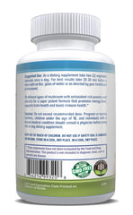 Daily Health 10 Mushroom Blend capsules being poured into a glass.