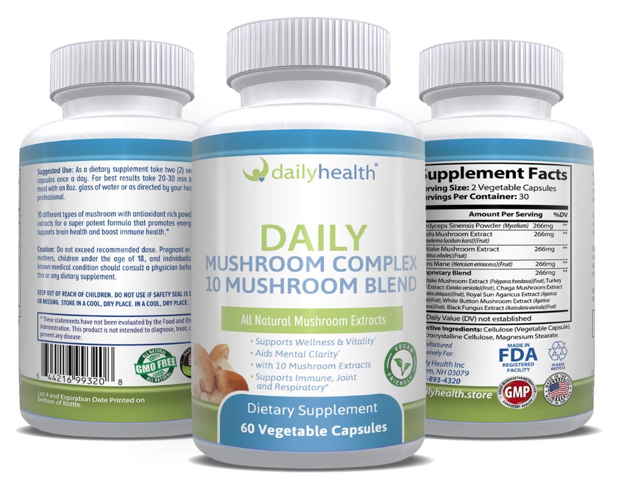 Daily Health 10 Mushroom Blend lifestyle shot during morning routine.