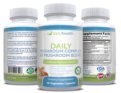 Daily Health 10 Mushroom Blend lifestyle shot during morning routine.