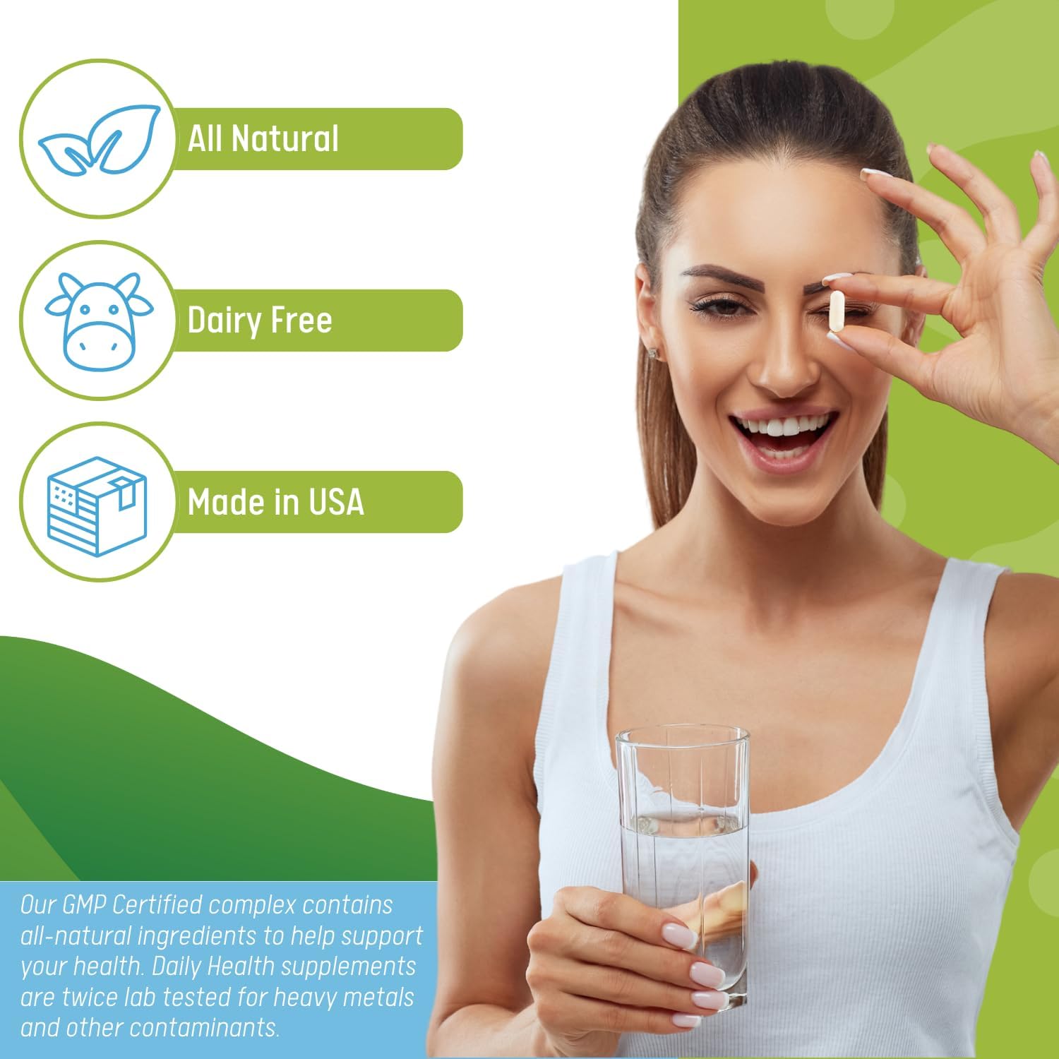 Daily Health bottle label shows 40 Billion CFU and Lactobacillus Plantarum.