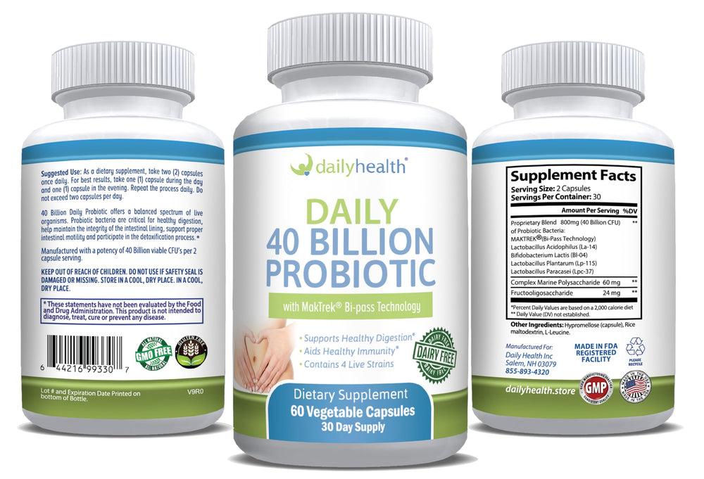 Daily Health capsules on-the-go use for potential daily immune and digestion support.