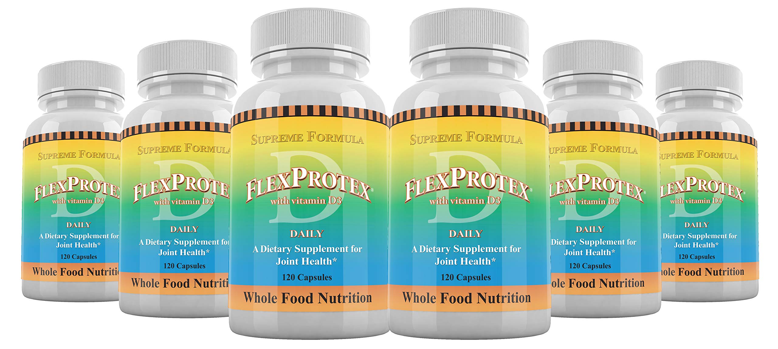 Daily Health FlexProtex D bottle closeup highlighting joint support ingredients.