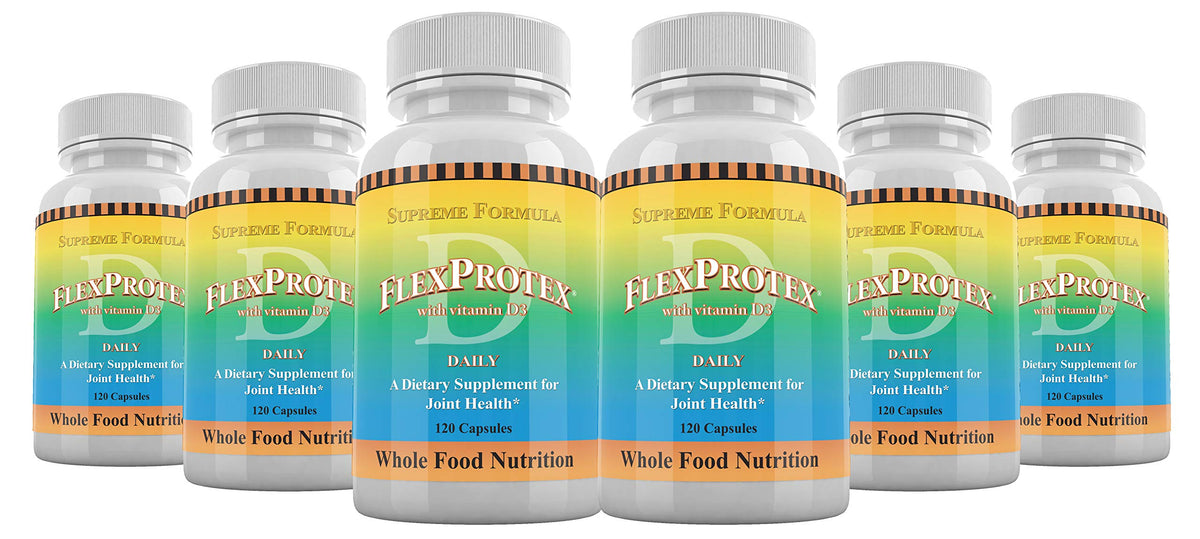 Daily Health FlexProtex D bottle closeup highlighting joint support ingredients.