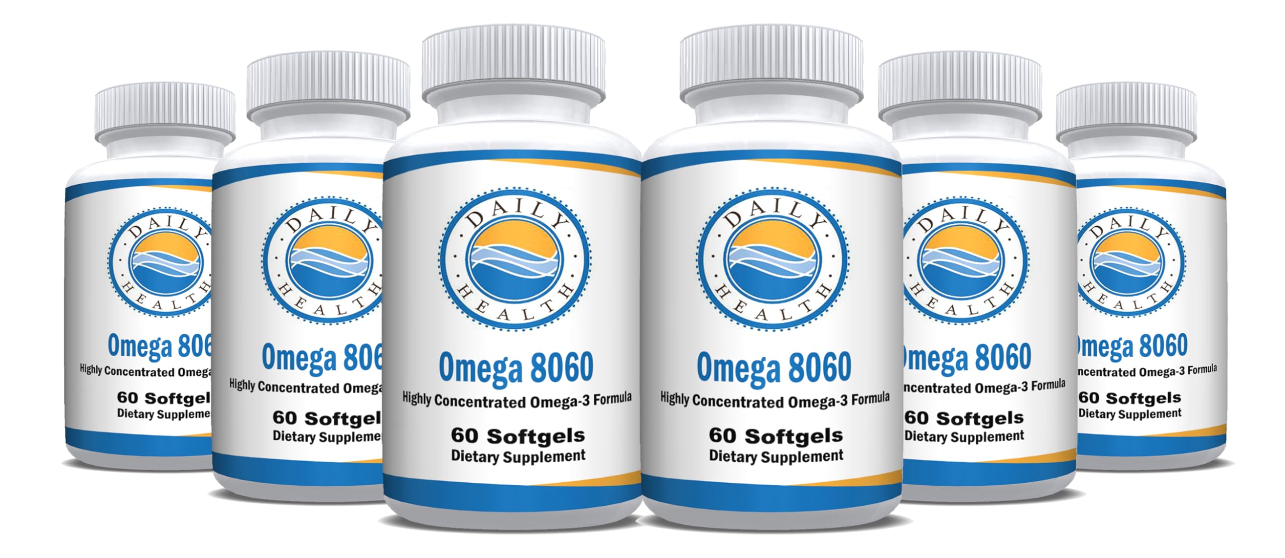 Daily Health Omega 8060 bottle front shows 60 softgels for daily use