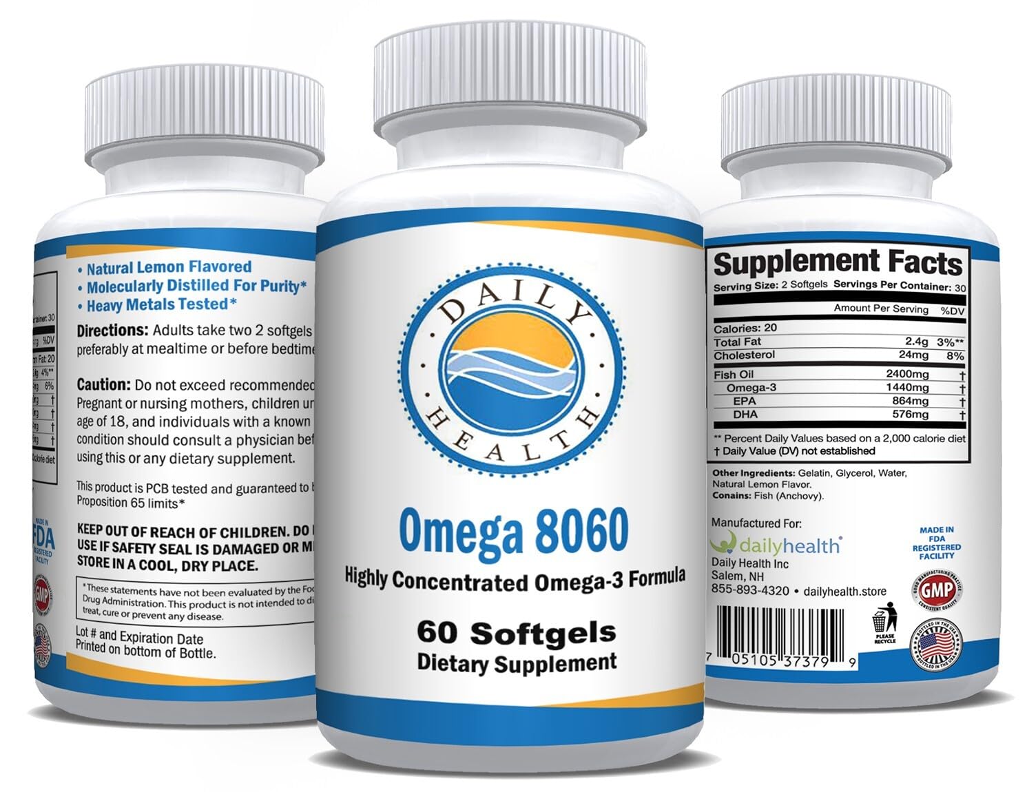 Omega 8060 label details underline molecular distillation and purity features