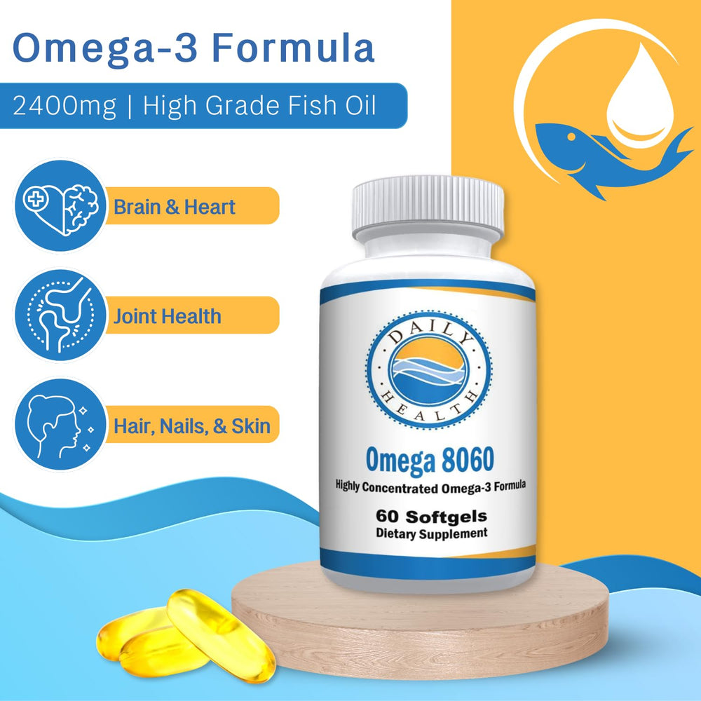 Third-party testing badge on Omega 8060 packaging signals quality assurance