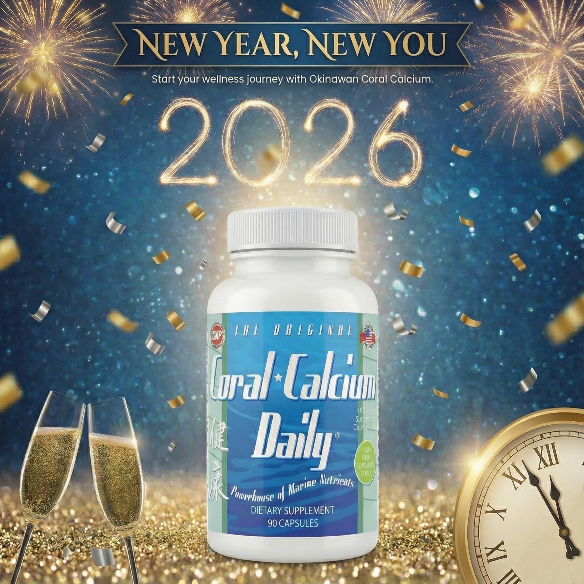Daily Health coral calcium bottle on table ready for daily supplementation.