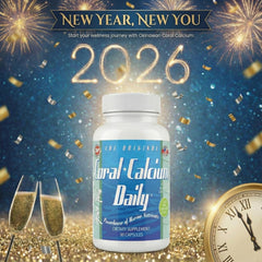 Daily Health coral calcium bottle on table ready for daily supplementation.