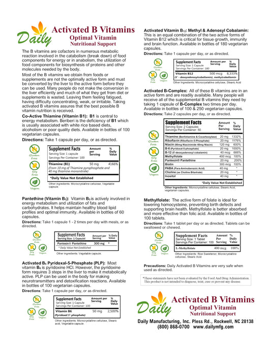 Daily Manufacturing Activated B-Complex capsules close-up for daily nutrient support