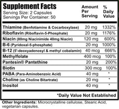 Daily Manufacturing Activated B-Complex capsules displayed for daily energy support.