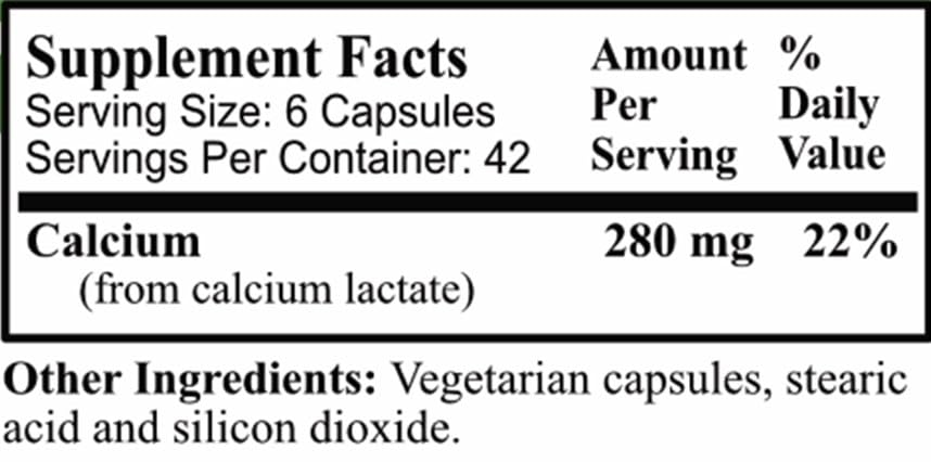 Daily Manufacturing Calcium Lactate capsules closeup highlighting vegan, kosher status.