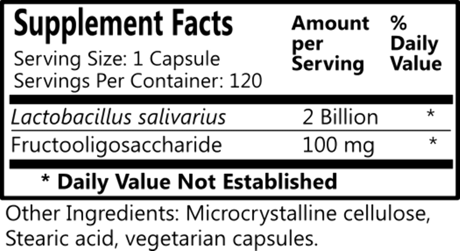 Daily Manufacturing L-Salivarius bottle back label with ingredients