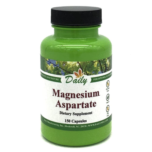 Daily Manufacturing Magnesium Aspartate 100 mg bottle for daily supplementation.
