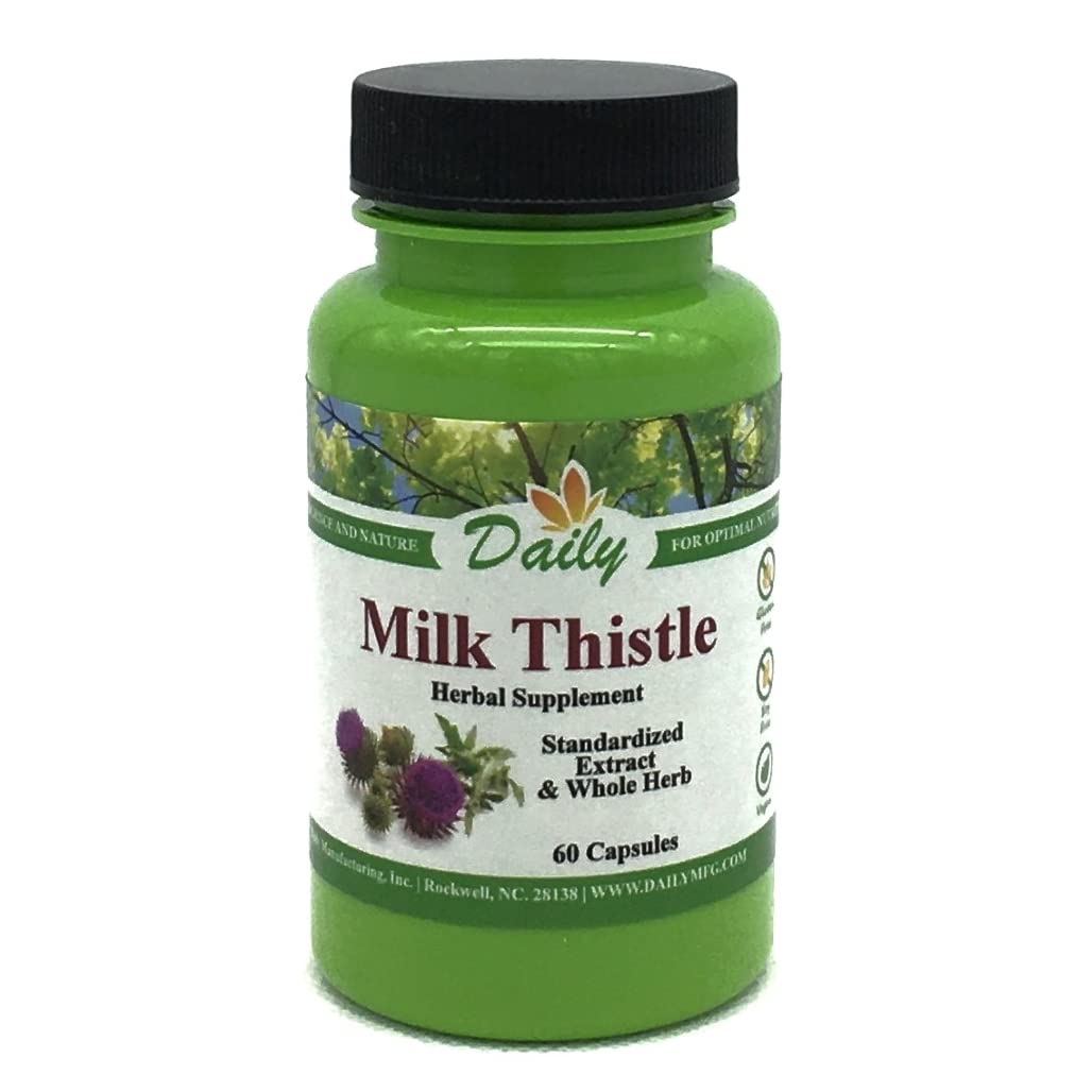 Daily Manufacturing Milk Thistle extract bottle, 250 mg per capsule, for simple daily wellness support.