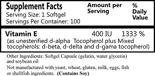 Close-up of Vitamin E-400 softgels emphasizing D-alpha form for heart and aging support.