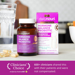 Daily Nouri Hormone Balance Probiotics capsules close-up with capsule-in-capsule delivery focus