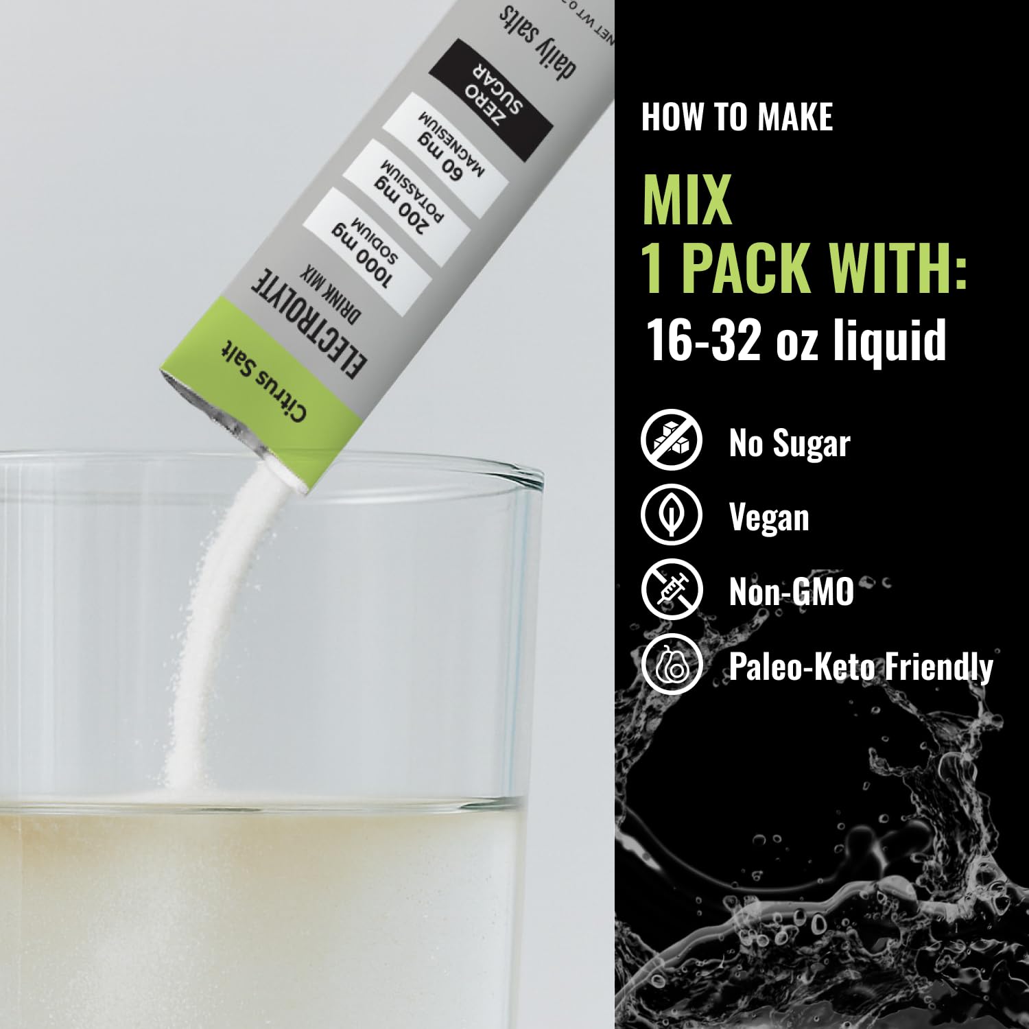 Daily Salts daily hydration routine emphasizes easy mixing with water, tea, or smoothies.