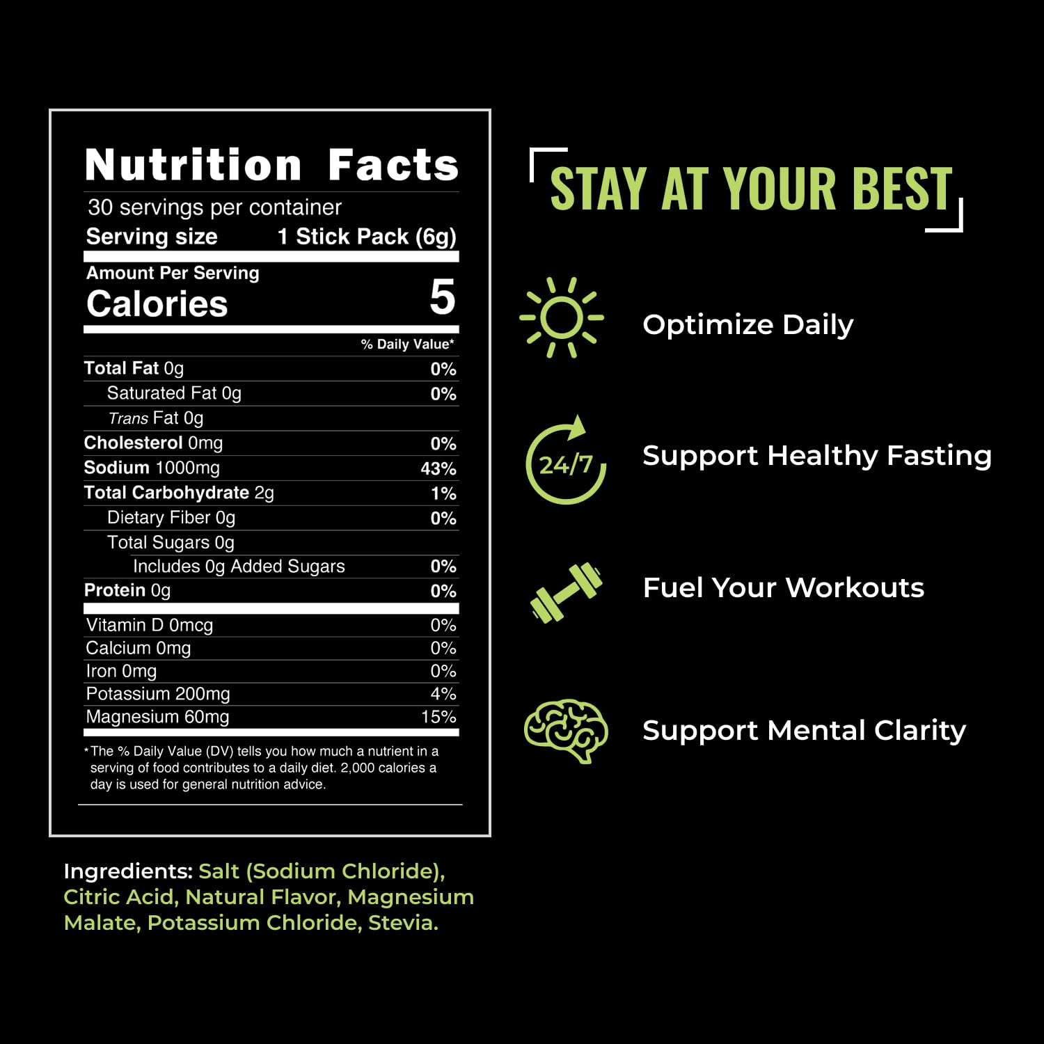 Daily Salts key nutrients sodium potassium magnesium support balanced daily hydration.