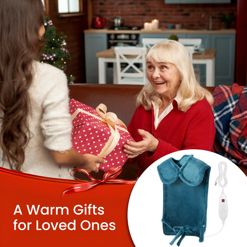 DAILYLIFE heating pad showing six heat settings for personalized warmth.