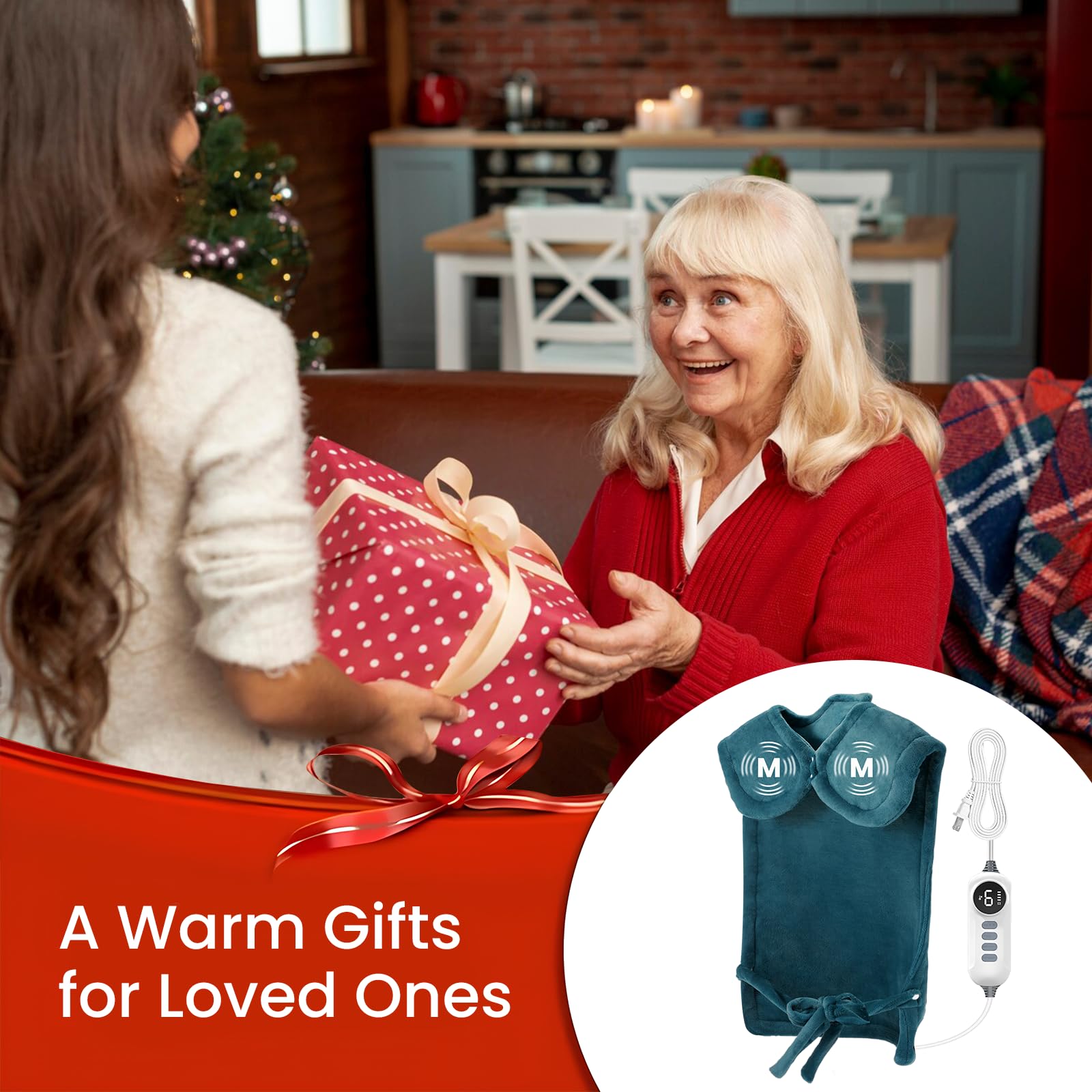 DAILYLIFE wearable heating pad secured with straps for hands-free use.