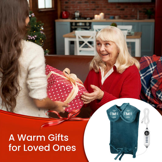 DAILYLIFE wearable heating pad secured with straps for hands-free use.