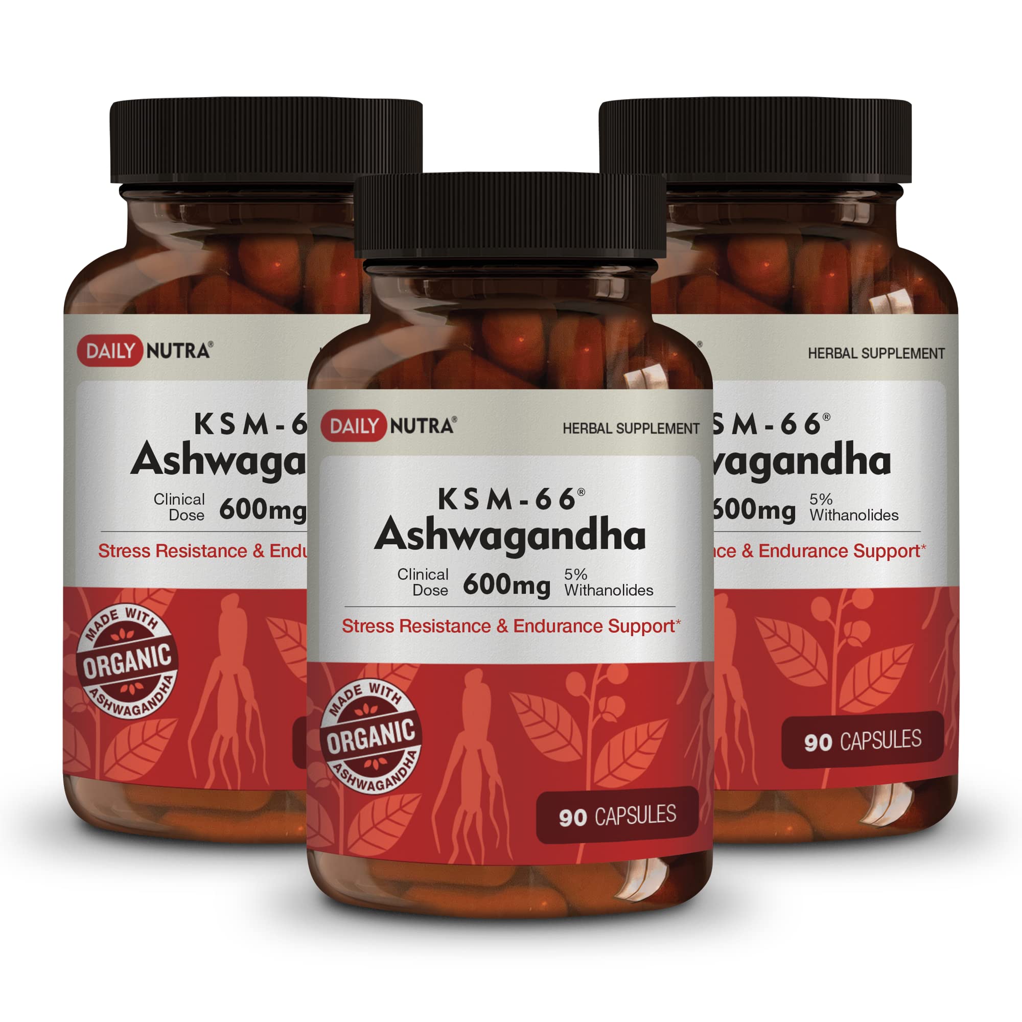 DailyNutra KSM-66 Ashwagandha bottle on a desk for daily balance and focus