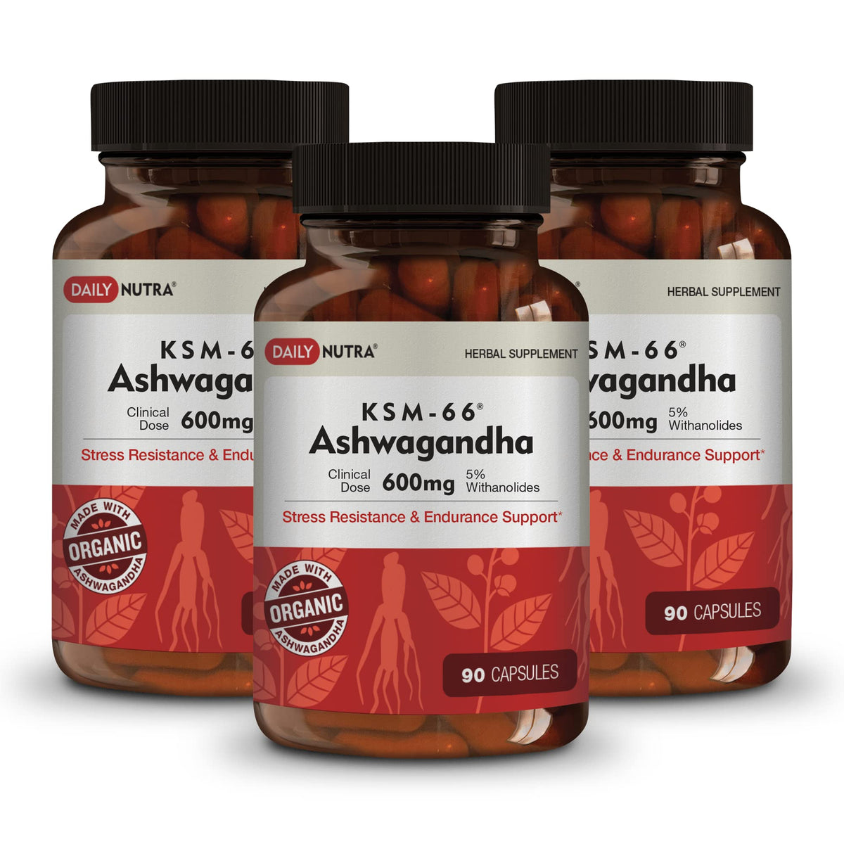 DailyNutra KSM-66 Ashwagandha bottle on a desk for daily balance and focus