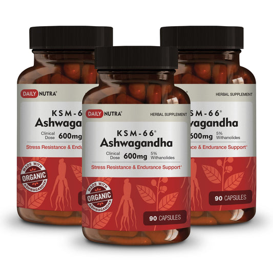 DailyNutra KSM-66 Ashwagandha bottle on a desk for daily balance and focus