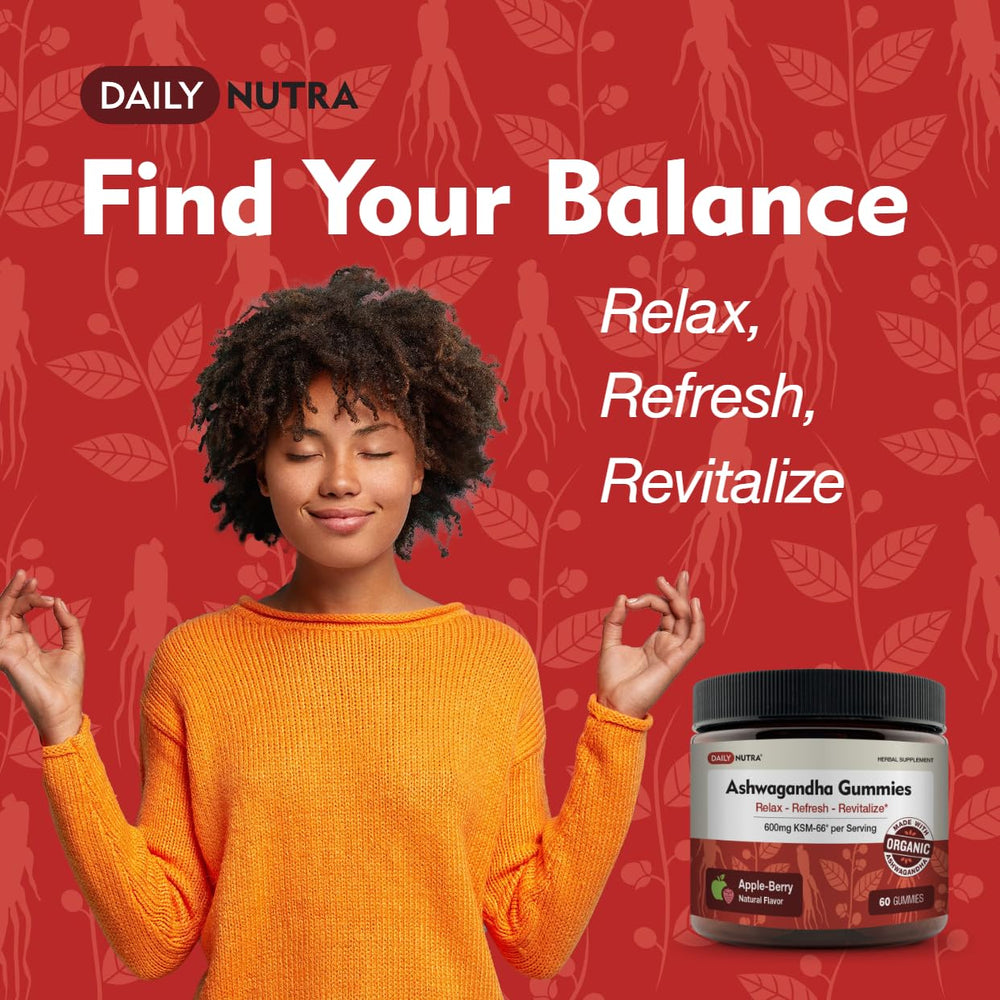 DailyNutra KSM-66 gummies serving showing 600mg extract for focus.