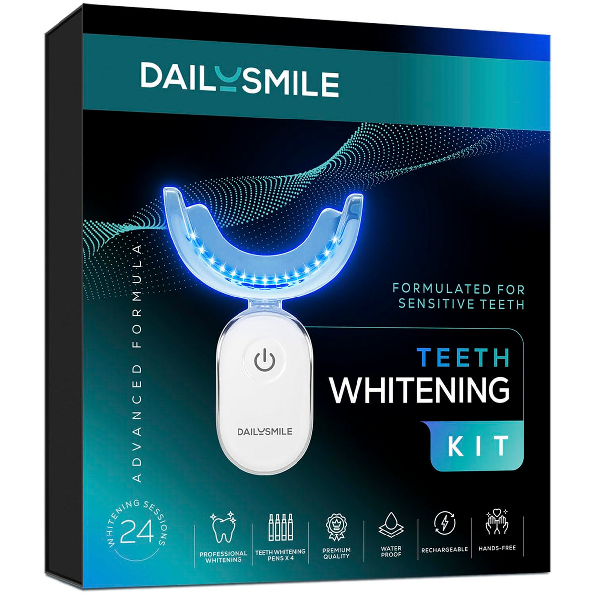 DailySmile LED light in use powering faster whitening results.