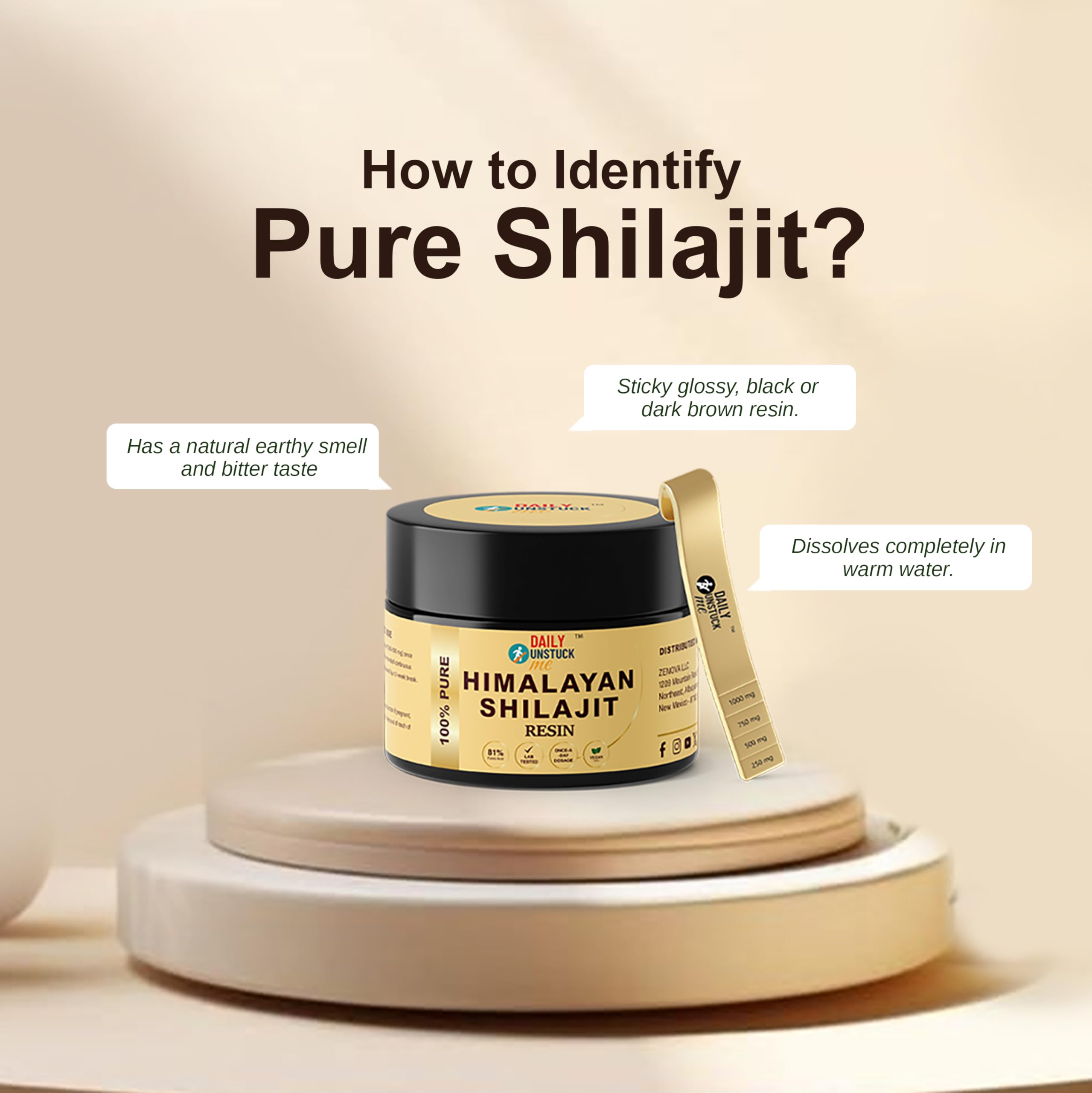 Daily Unstuck Me Shilajit resin dissolving in tea for everyday integration